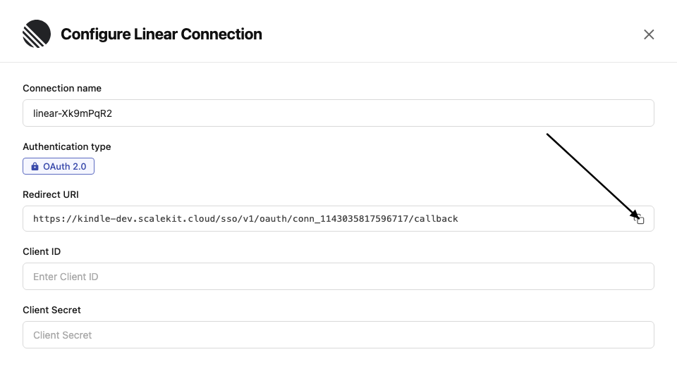 Copy redirect URI from Scalekit dashboard