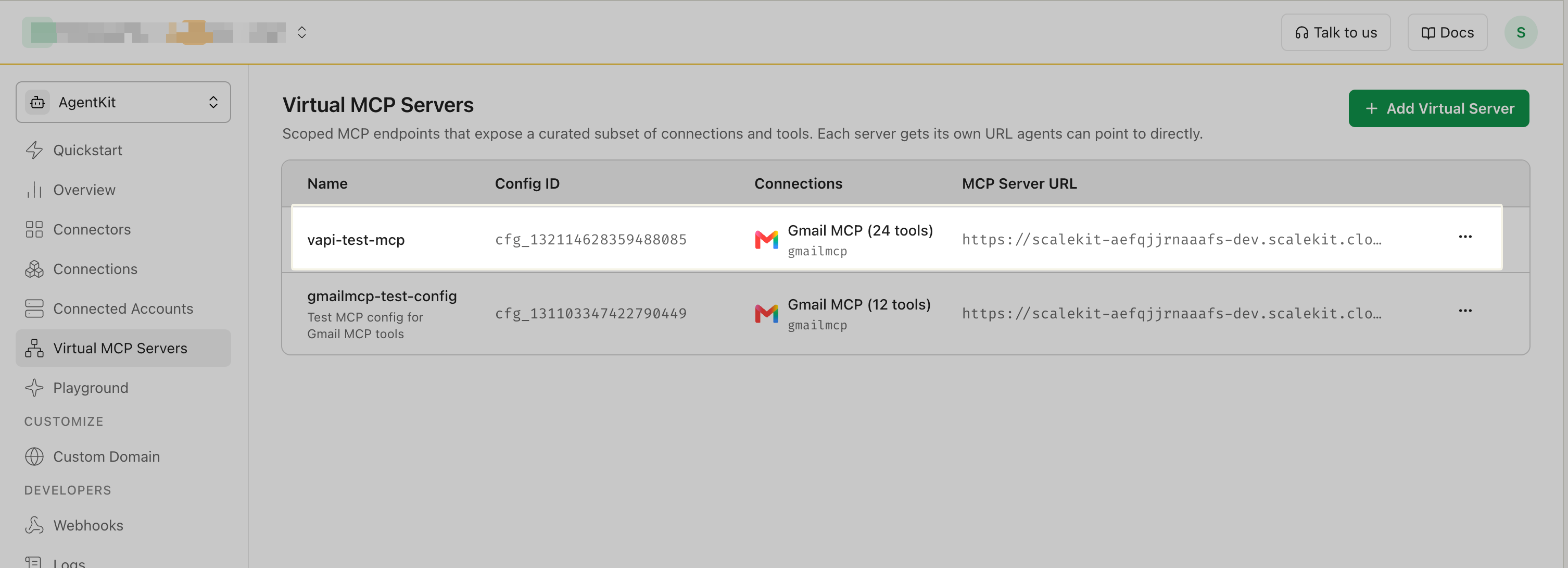 Creating a Virtual MCP in the Scalekit dashboard